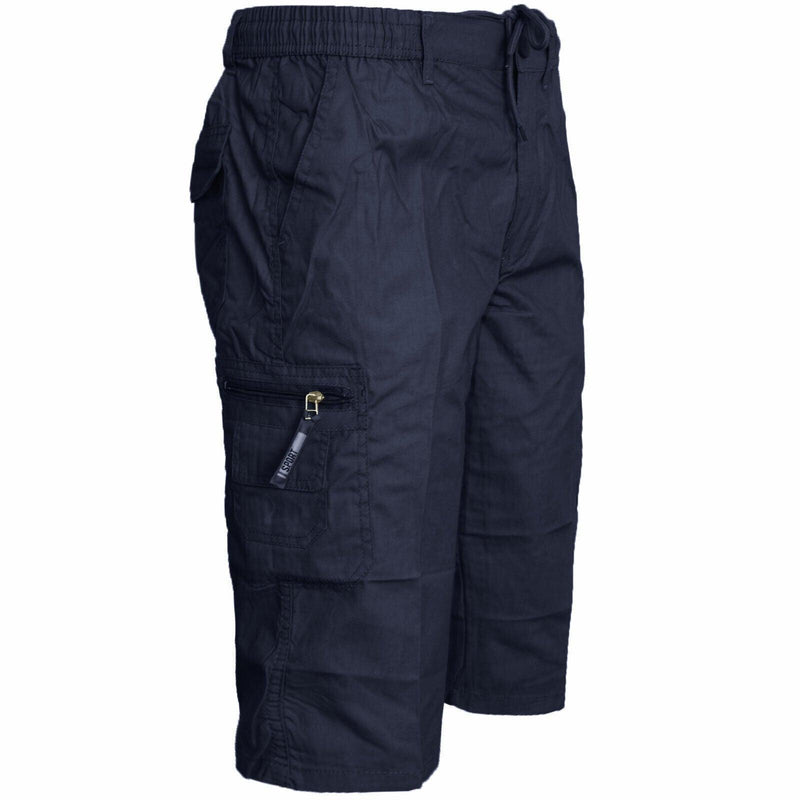 Mens Plain 3/4 Shorts Elasticated Waist Cargo Combat Long Pants Trousers M-3XL - Georgio Peviani