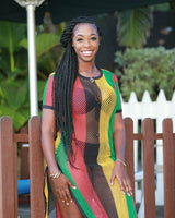 Rihanna Work Dress Rasta Jamaican Side Slit Split Mesh Carnival Riana Reggae - Georgio Peviani