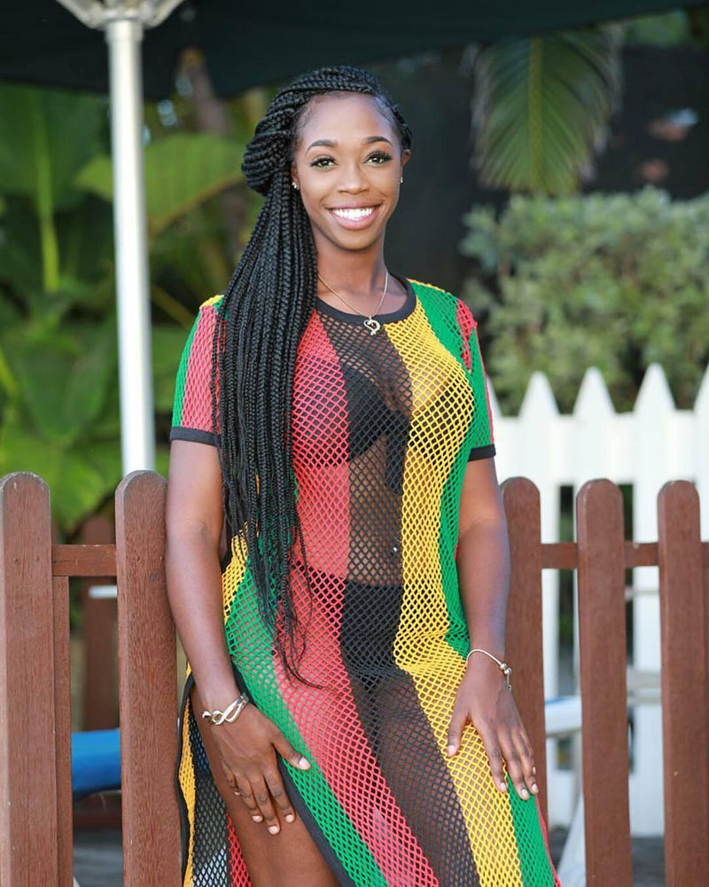 Rihanna Work Dress Rasta Jamaican Side Slit Split Mesh Carnival Riana Reggae - Georgio Peviani