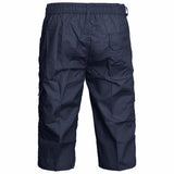 Mens Plain 3/4 Shorts Elasticated Waist Cargo Combat Long Pants Trousers M-3XL - Georgio Peviani