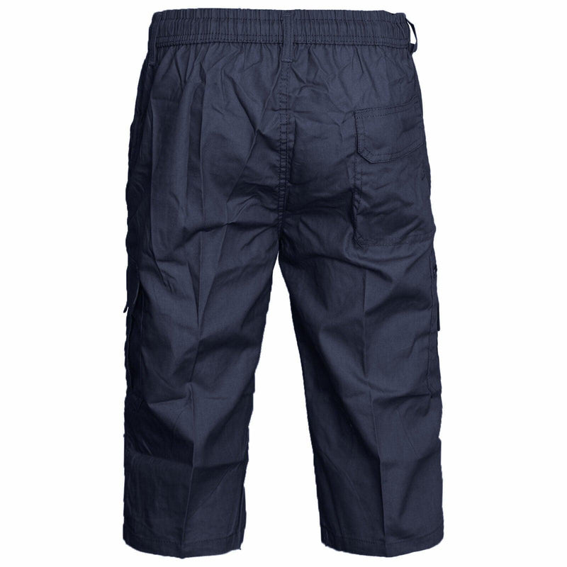 Mens Plain 3/4 Shorts Elasticated Waist Cargo Combat Long Pants Trousers M-3XL - Georgio Peviani