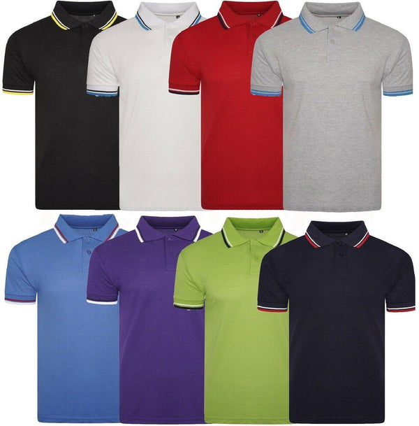 Mens Polo Shirt Top Men Striped Collar & Sleeves Tipping T-Shirt Summer Shirts Casual Gym Wear Pique Tops - Georgio Peviani