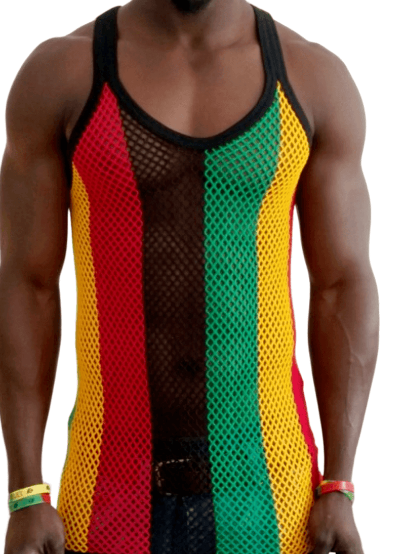 Mens Original Pendeen Vest Men Rasta Mesh Fishnet String Top Cotton Summer Gym Wear - Georgio Peviani