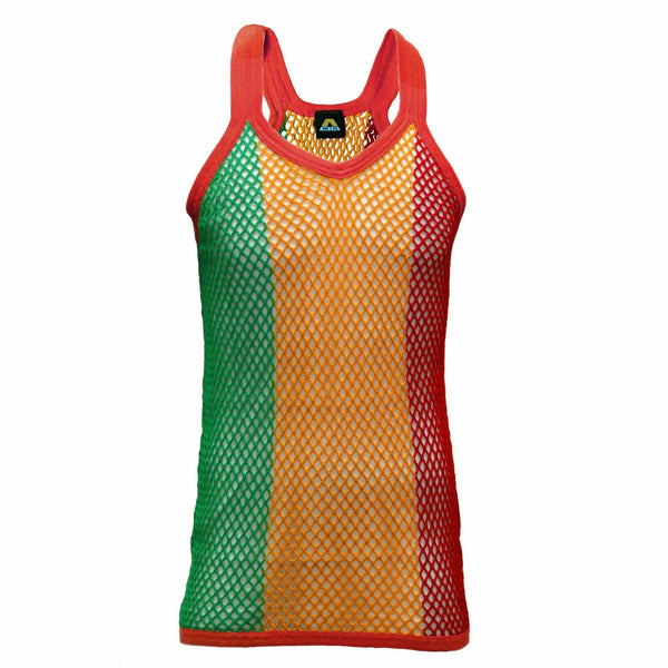 Mens Rasta Jamaica Vest Plain String Fishnet Mesh Gym Summer Muscle String Tank Top Fitted String Vest - Georgio Peviani