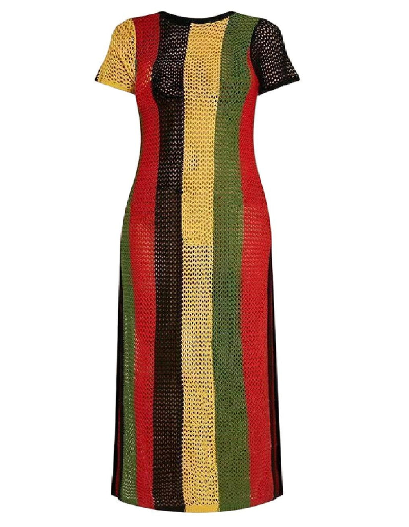 Rihanna Work Dress Rasta Jamaican Side Slit Split Mesh Carnival Riana Reggae - Georgio Peviani