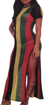 Rihanna Work Dress Rasta Jamaican Side Slit Split Mesh Carnival Riana Reggae - Georgio Peviani