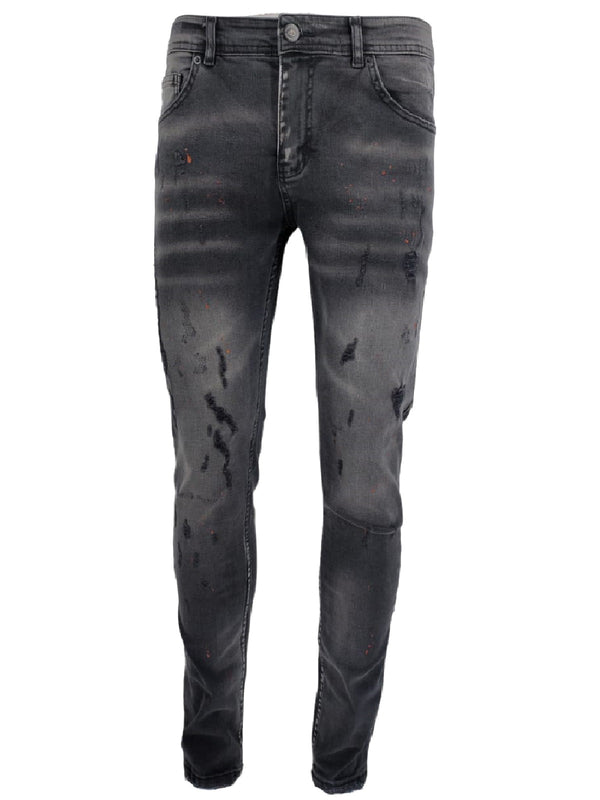Mens Jeans Black Georgio Peviani Patchwork Paint Splatter Distressed Ripped Men's Denim Jeans UK