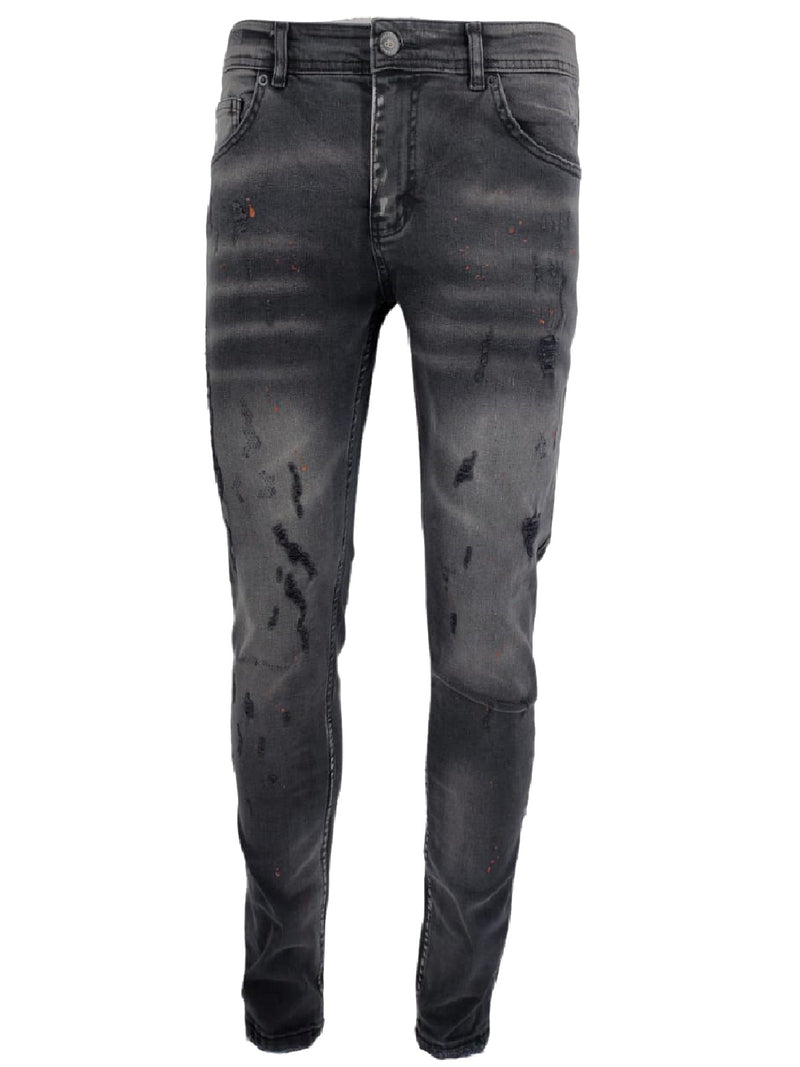 Mens Jeans Black Georgio Peviani Patchwork Paint Splatter Distressed Ripped Men's Denim Jeans UK