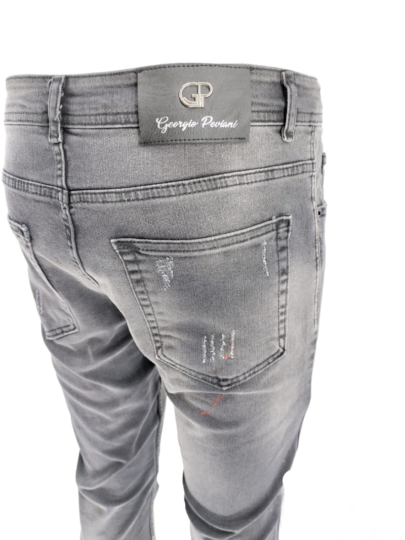 Mens Jeans Black Georgio Peviani Patchwork Paint Splatter Distressed Ripped Men's Denim Jeans UK