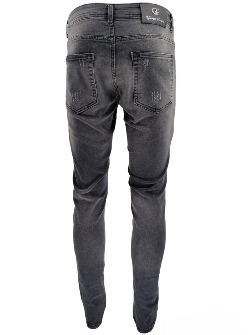 Mens Jeans Black Georgio Peviani Patchwork Paint Splatter Distressed Ripped Men's Denim Jeans UK