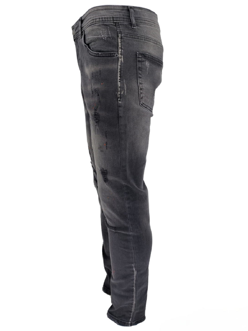 Mens Jeans Black Georgio Peviani Patchwork Paint Splatter Distressed Ripped Men's Denim Jeans UK