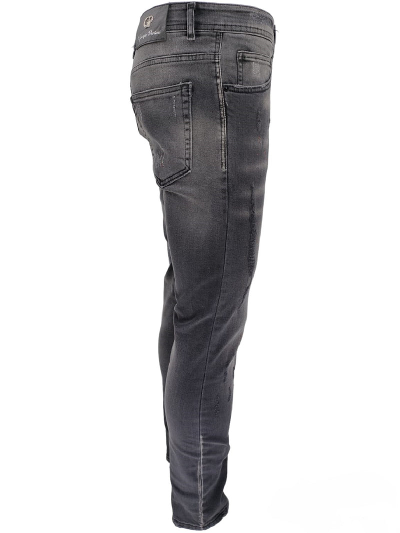 Mens Jeans Black Georgio Peviani Patchwork Paint Splatter Distressed Ripped Men's Denim Jeans UK