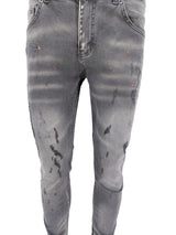 Mens Jeans Black Georgio Peviani Patchwork Paint Splatter Distressed Ripped Men's Denim Jeans UK
