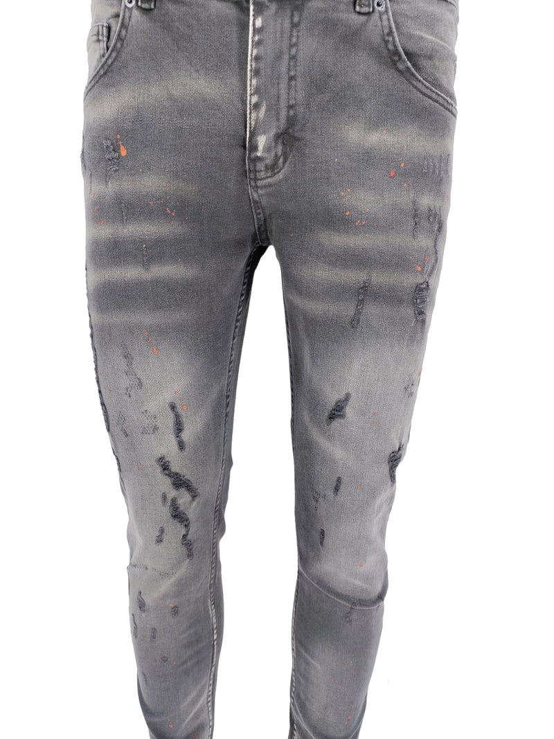 Mens Jeans Black Georgio Peviani Patchwork Paint Splatter Distressed Ripped Men's Denim Jeans UK
