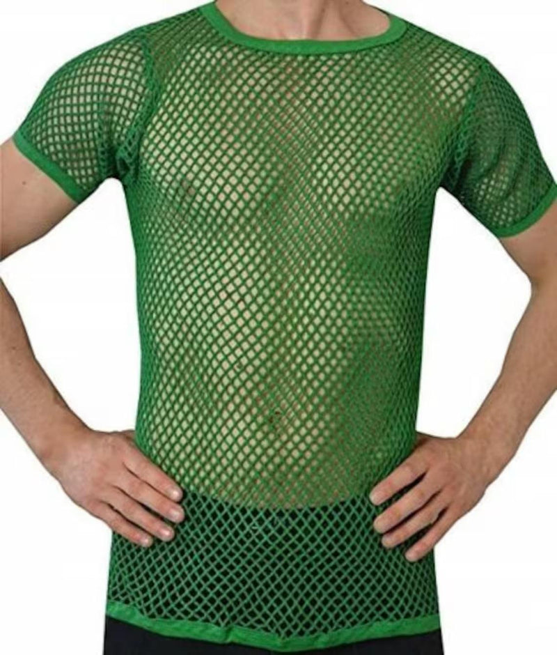 Mens Crystal String Mesh Tops Cotton Men Mesh Fishnet Short Sleeve T-Shirt Top Tee - Georgio Peviani