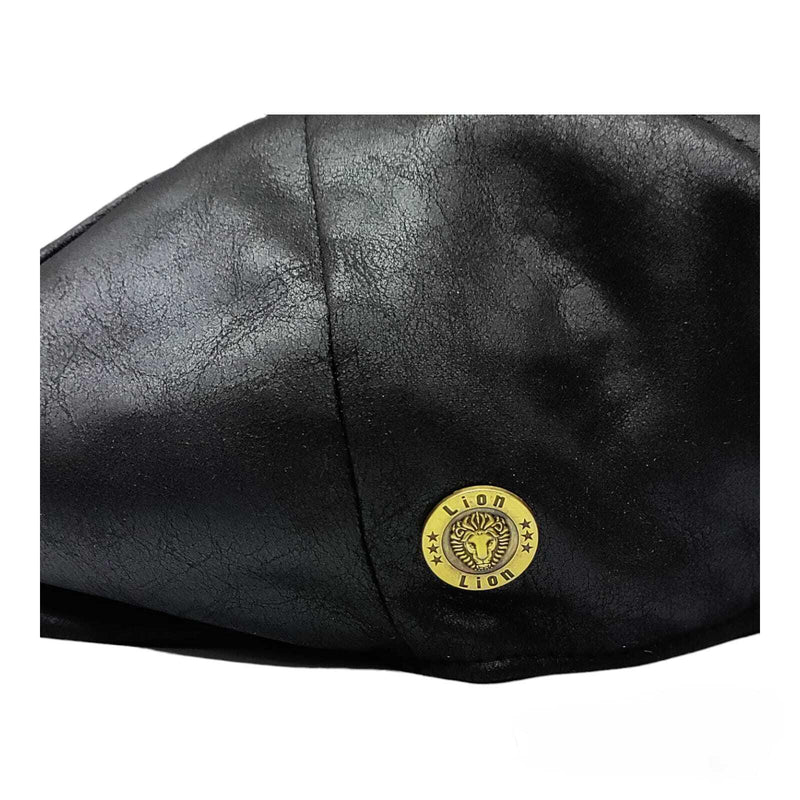 Mens PU Leather Newsboy Cap 8 Panel Flat Cap Gatsby Baker Boy Cabbie Peaky Hat - Georgio Peviani
