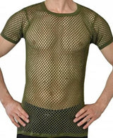 Mens Crystal String Mesh Tops Cotton Men Mesh Fishnet Short Sleeve T-Shirt Top Tee - Georgio Peviani