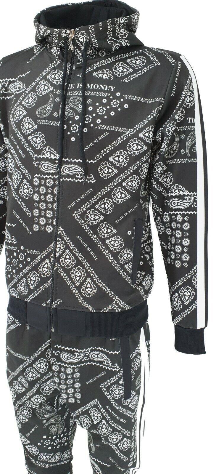 Men Tracksuit 2ps Set Tim Bottoms Joggers Bandana Print Urban Hip Hop Top Outfit - Georgio Peviani