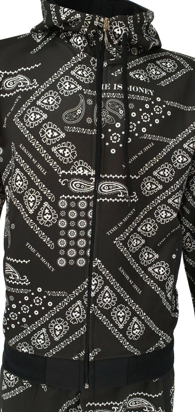 Men Tracksuit 2ps Set Tim Bottoms Joggers Bandana Print Urban Hip Hop Top Outfit - Georgio Peviani