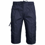 Mens Plain 3/4 Shorts Elasticated Waist Cargo Combat Long Pants Trousers M-3XL - Georgio Peviani