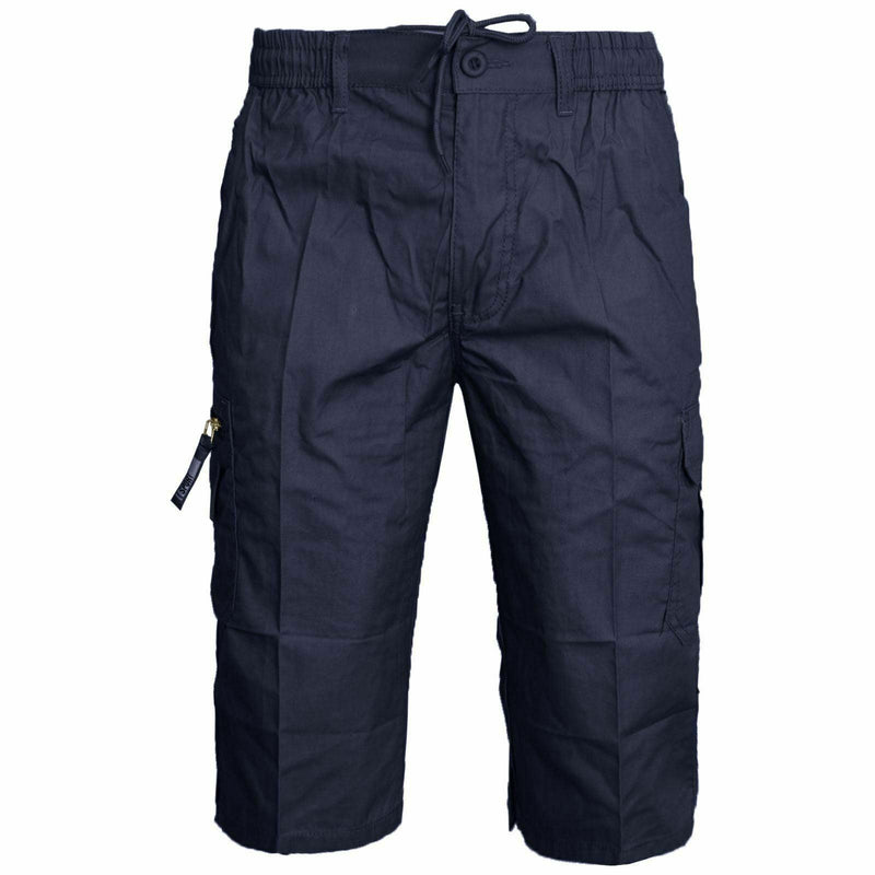 Mens Plain 3/4 Shorts Elasticated Waist Cargo Combat Long Pants Trousers M-3XL - Georgio Peviani