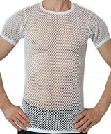Mens Crystal String Mesh Tops Cotton Men Mesh Fishnet Short Sleeve T-Shirt Top Tee - Georgio Peviani