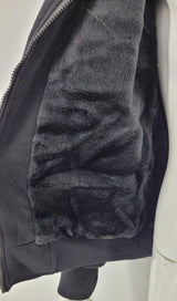 Mens Thick Soft Fur Fleece Heavy Duty Work Hoodie Winter Black Sweatshirt Men Fur Full Zip Up Sweatshirts - Georgio Peviani