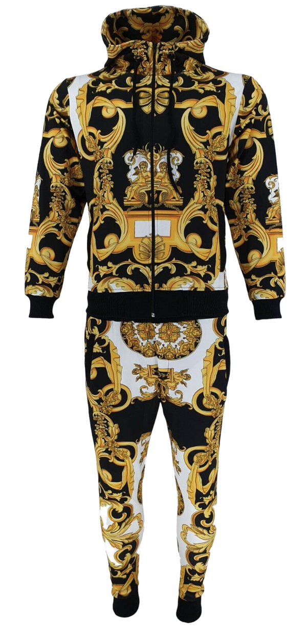 Mens Tracksuit 2ps Set Tim Bottoms Joggers Baroque Print Urban Hip Hop Top Outfit Men Sweatshirts Sweatpants Athletic Track Suit