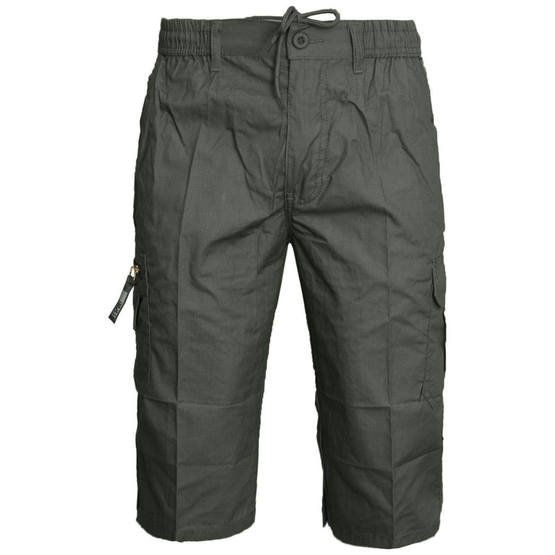 Mens Plain 3/4 Shorts Elasticated Waist Cargo Combat Long Pants Trousers M-3XL - Georgio Peviani