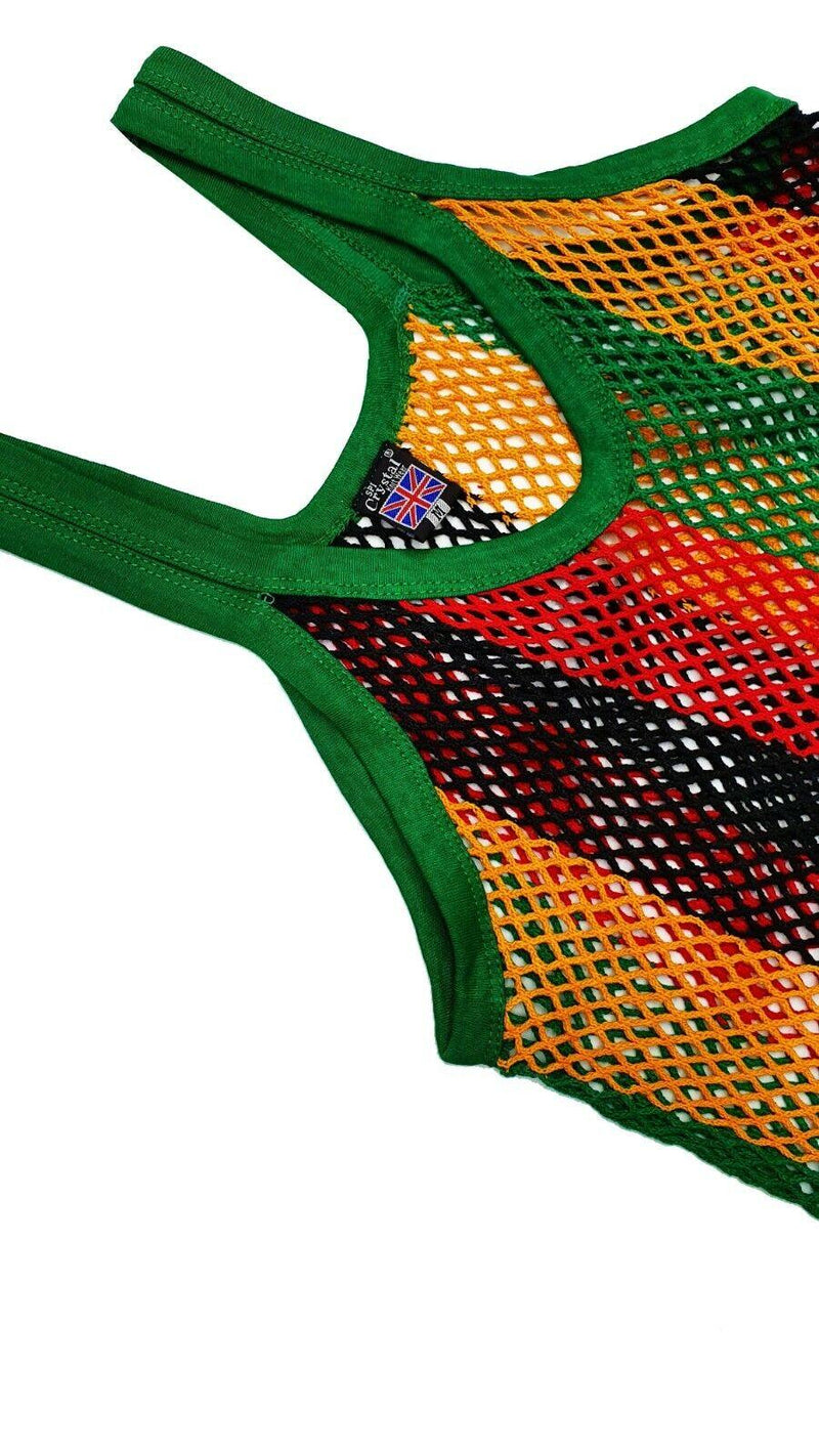 Mens String Rasta Crystal Vest 100% Cotton Mesh Fish Net Fitted String Vest - Georgio Peviani