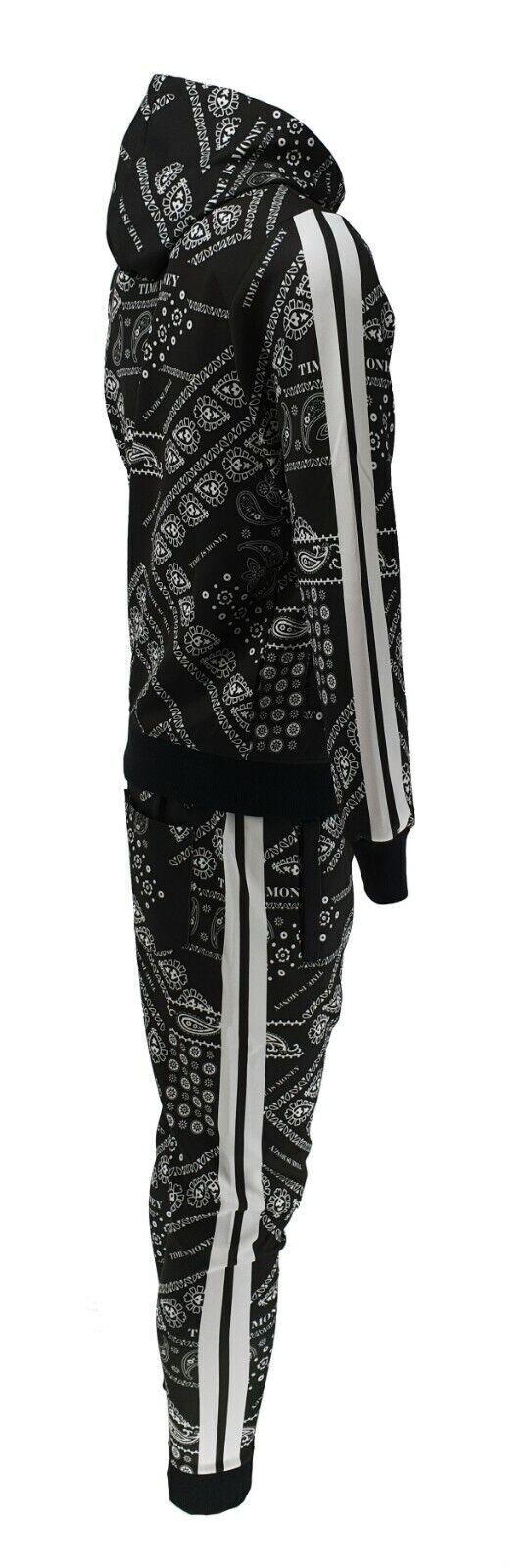 Men Tracksuit 2ps Set Tim Bottoms Joggers Bandana Print Urban Hip Hop Top Outfit - Georgio Peviani