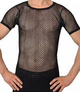 Mens Crystal String Mesh Tops Cotton Men Mesh Fishnet Short Sleeve T-Shirt Top Tee - Georgio Peviani