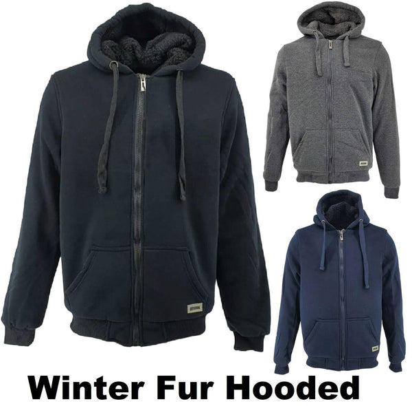 Fleece Fur Hoodie Winter Men Zipped Hoody Plain Sweatshirt Pullover Hooded M-XXL - Georgio Peviani