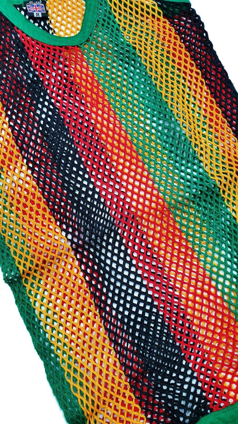 Mens String Rasta Crystal Vest 100% Cotton Mesh Fish Net Fitted String Vest - Georgio Peviani