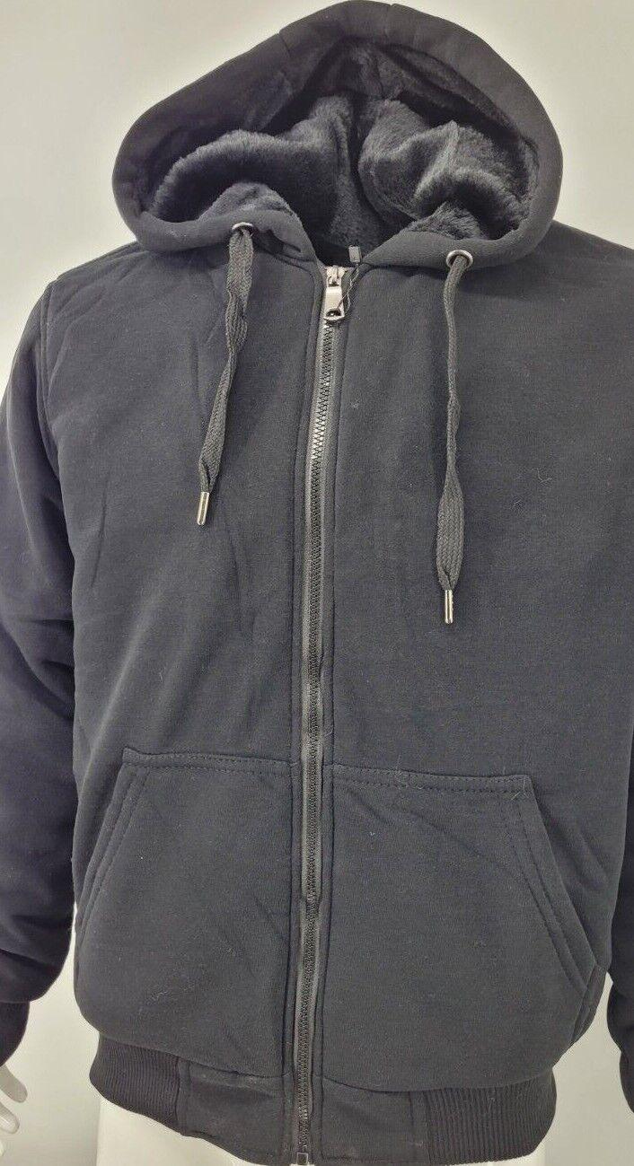 Mens Thick Soft Fur Fleece Heavy Duty Work Hoodie Winter Black Sweatshirt Men Fur Full Zip Up Sweatshirts - Georgio Peviani