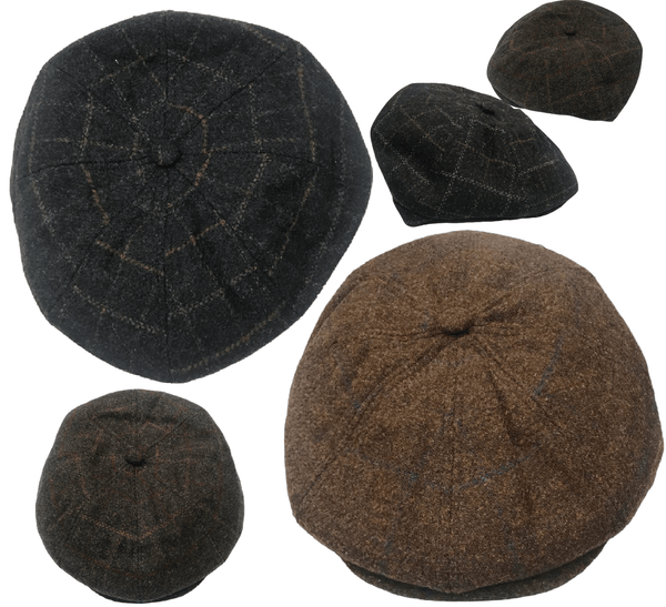 Mens 8 Panel Hat Peaky Blinders Flat Cap Newsboy Herringbone Tweed Baker Boy Gatsby Wool Hat - Georgio Peviani