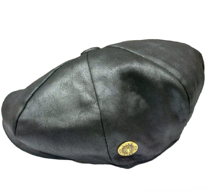 Mens PU Leather Newsboy Cap 8 Panel Flat Cap Gatsby Baker Boy Cabbie Peaky Hat - Georgio Peviani