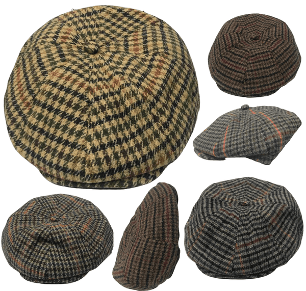 Mens Baker Boy Newsboy Flat Cap Hat Herringbone Gatsby 8 Panel Check Grandad Hat One Size - Georgio Peviani