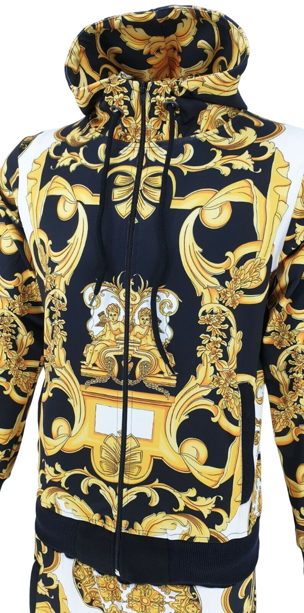 Mens Tracksuit 2ps Set Tim Bottoms Joggers Baroque Print Urban Hip Hop Top Outfit Men Sweatshirts Sweatpants Athletic Track Suit