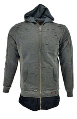 Mens Long Line Hip Hop Zip Up Frayed Hooded Sweatshirts Jacket Pullover Coat Top - Georgio Peviani
