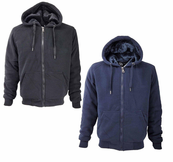 Mens Thick Soft Fur Fleece Heavy Duty Work Hoodie Winter Black Sweatshirt Men Fur Full Zip Up Sweatshirts - Georgio Peviani