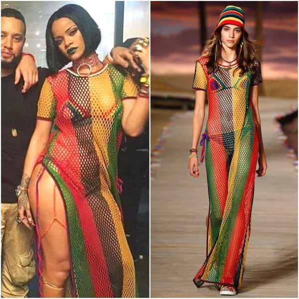 Rihanna Work Dress Rasta Jamaican Side Slit Split Mesh Carnival Riana Reggae - Georgio Peviani