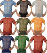 Mens Crystal String Mesh Tops Cotton Men Mesh Fishnet Short Sleeve T-Shirt Top Tee - Georgio Peviani