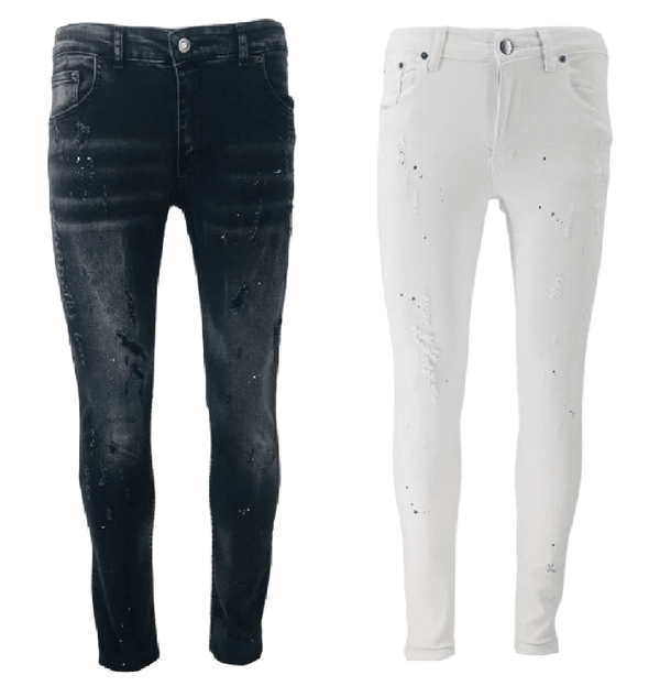 Mens Denim Jeans Georgio Peviani Slim Fit Ripped Soft Stretch Men Biker Pants - Georgio Peviani