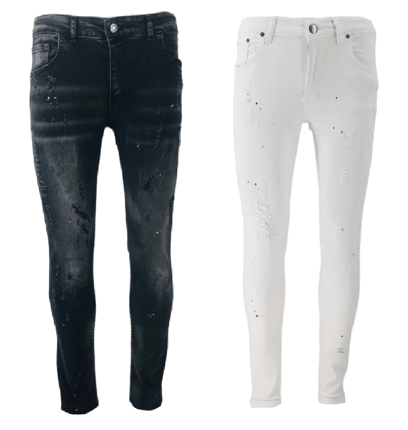 Mens Denim Jeans Georgio Peviani Slim Fit Ripped Soft Stretch Men Biker Pants - Georgio Peviani