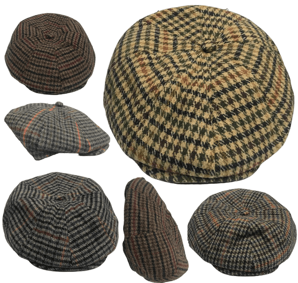 Mens Baker Boy Newsboy Flat Cap Hat Herringbone Gatsby 8 Panel Check Grandad Hat One Size - Georgio Peviani