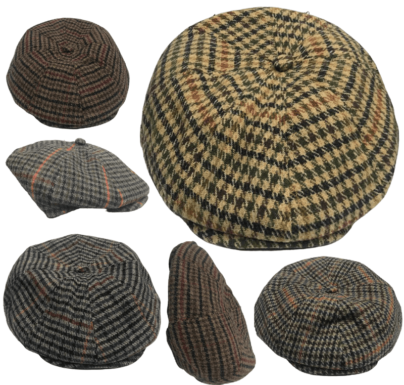 Mens Baker Boy Newsboy Flat Cap Hat Herringbone Gatsby 8 Panel Check Grandad Hat One Size - Georgio Peviani