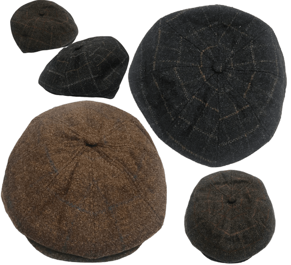 Mens 8 Panel Hat Peaky Blinders Flat Cap Newsboy Herringbone Tweed Baker Boy Gatsby Wool Hat - Georgio Peviani