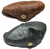 Mens PU Leather Newsboy Cap 8 Panel Flat Cap Gatsby Baker Boy Cabbie Peaky Hat - Georgio Peviani