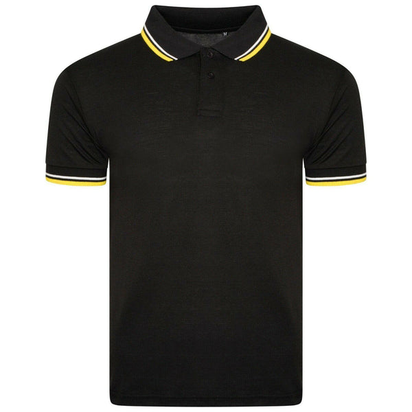 Mens Polo Shirt Top Men Striped Collar & Sleeves Tipping T-Shirt Summer Shirts Casual Gym Wear Pique Tops - Georgio Peviani